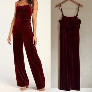 Romantic Cutie Burgundy Velvet Sleeveless Wide-Leg Jumpsuit